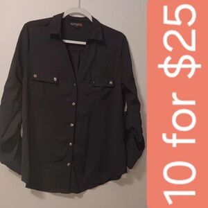 Black Button-Down Shirt with Snap Pockets